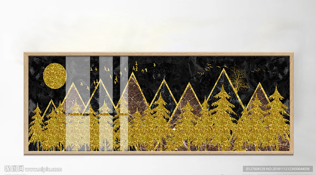 抽象山峦金色树林意境风景装饰画