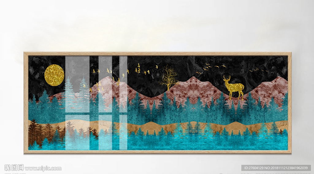 抽象山林麋鹿意境风景装饰画