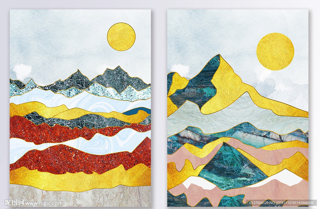北欧风抽象风景金箔二联装饰画