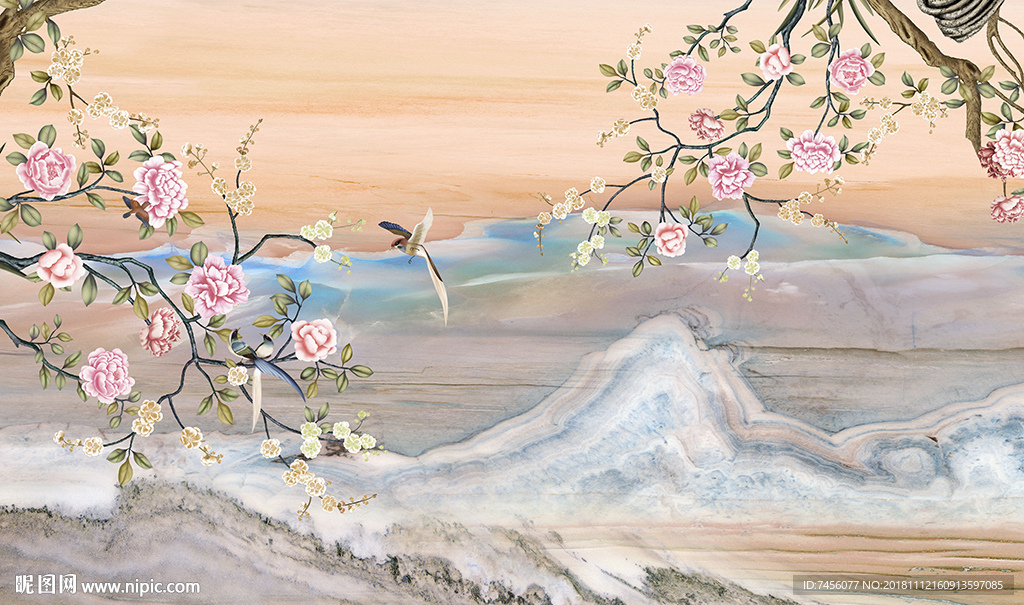 花鸟山脉高清背景墙