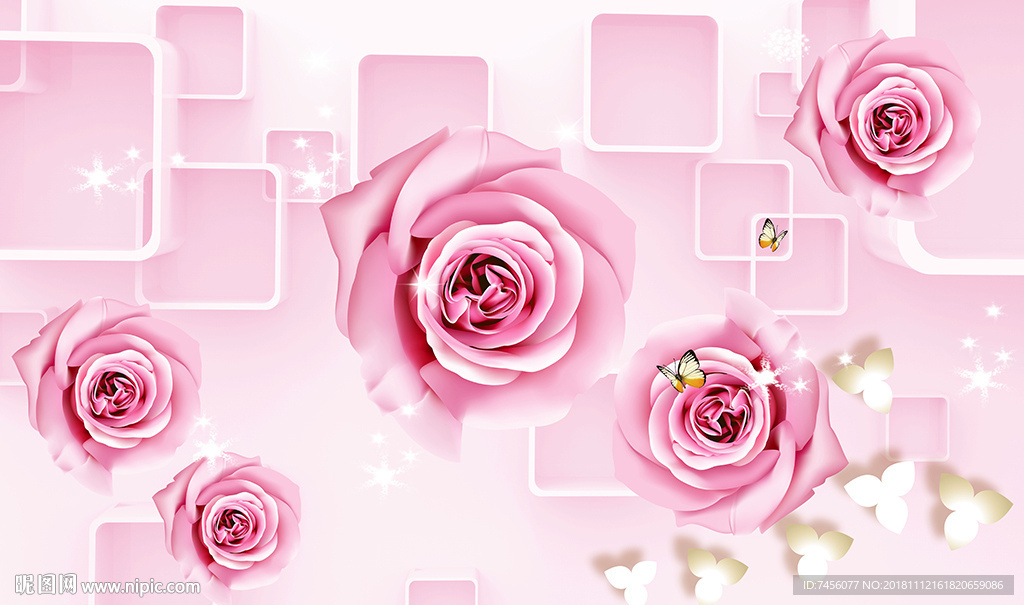 唯美玫瑰花浪漫立体背景墙