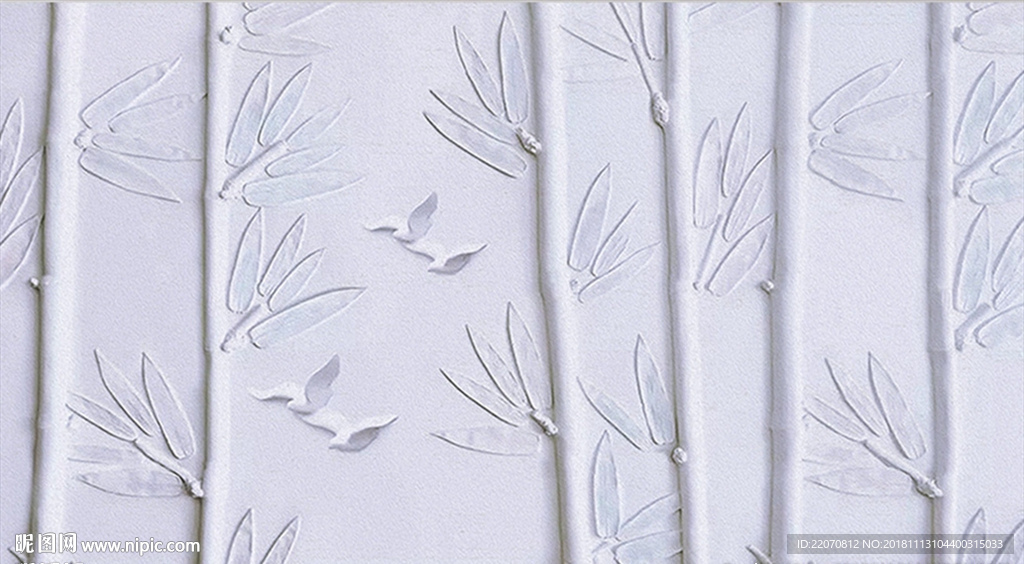立体白色石膏浮雕竹子飞鸟背景墙