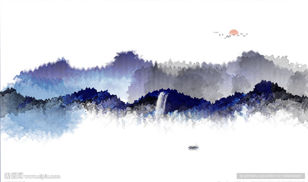 新中式水墨国画抽象山水背景墙