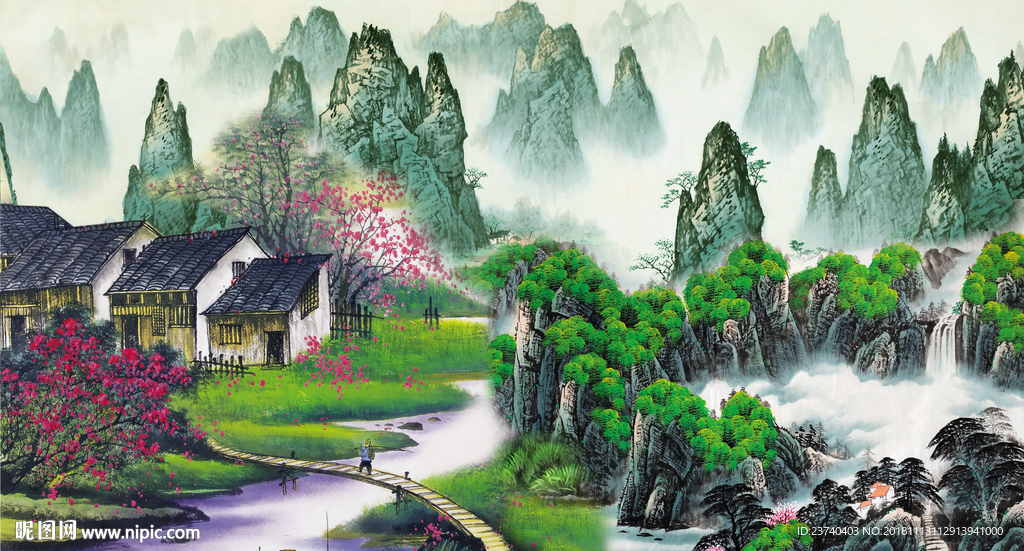 国画山水背景墙
