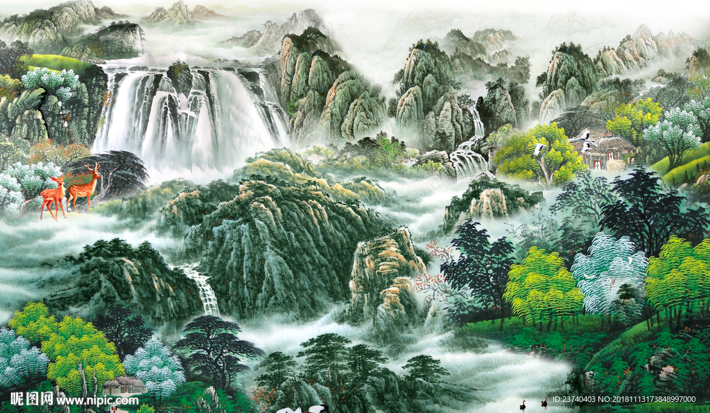 国画山水背景墙