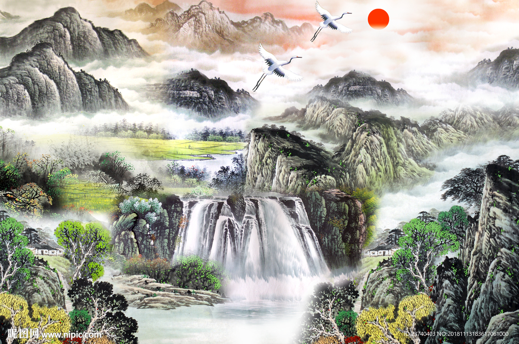 国画山水背景墙