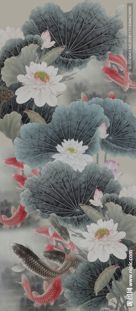 荷花鲤鱼图玄关