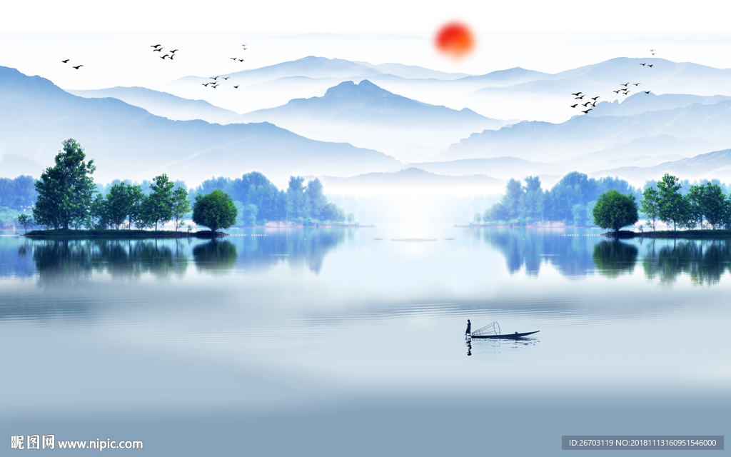 新中式意境水墨山水电视背景墙