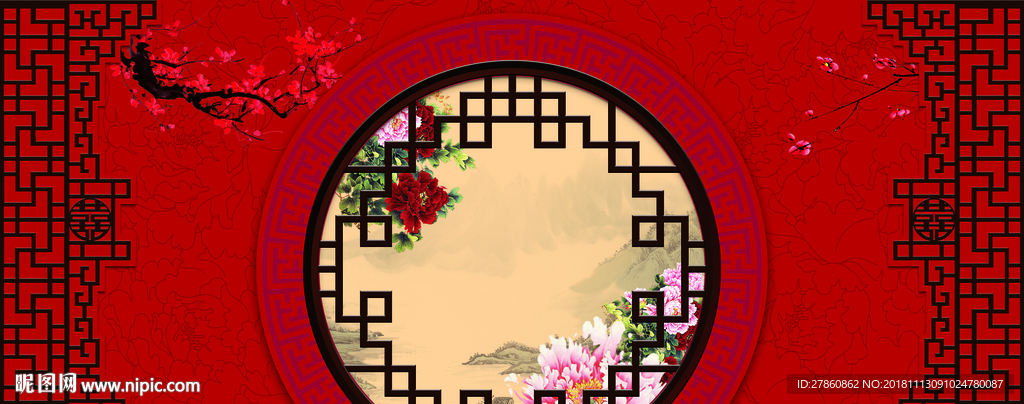 大红结婚中国风素材