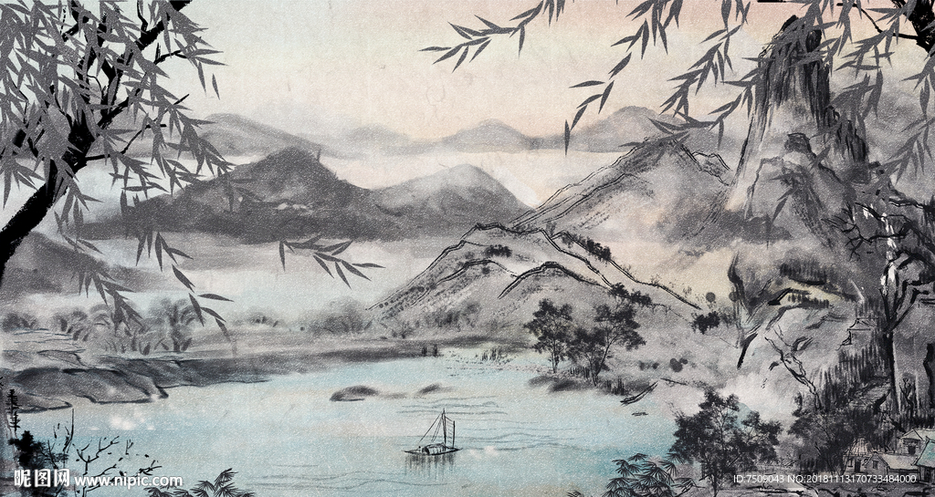 手绘水墨风景画