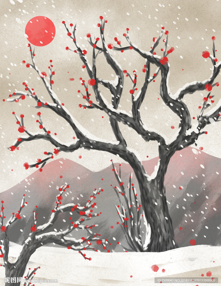 手绘插画梅花