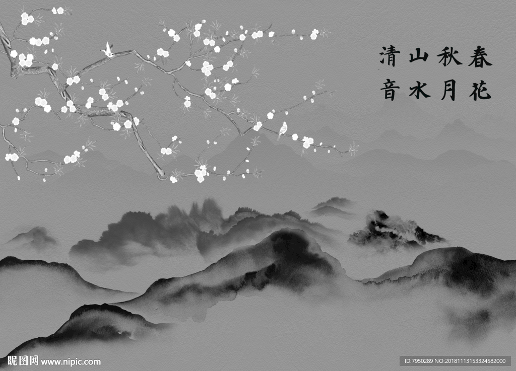 新中式花鸟壁饰大理石背景墙