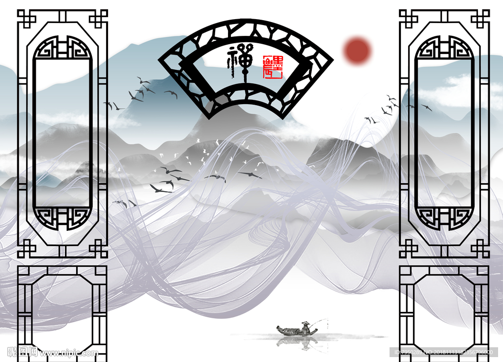 新中式花鸟壁饰大理石背景墙