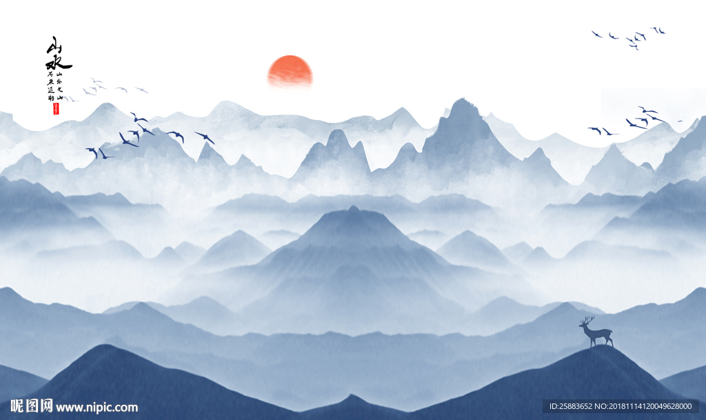 江山如画新中式电视背景墙