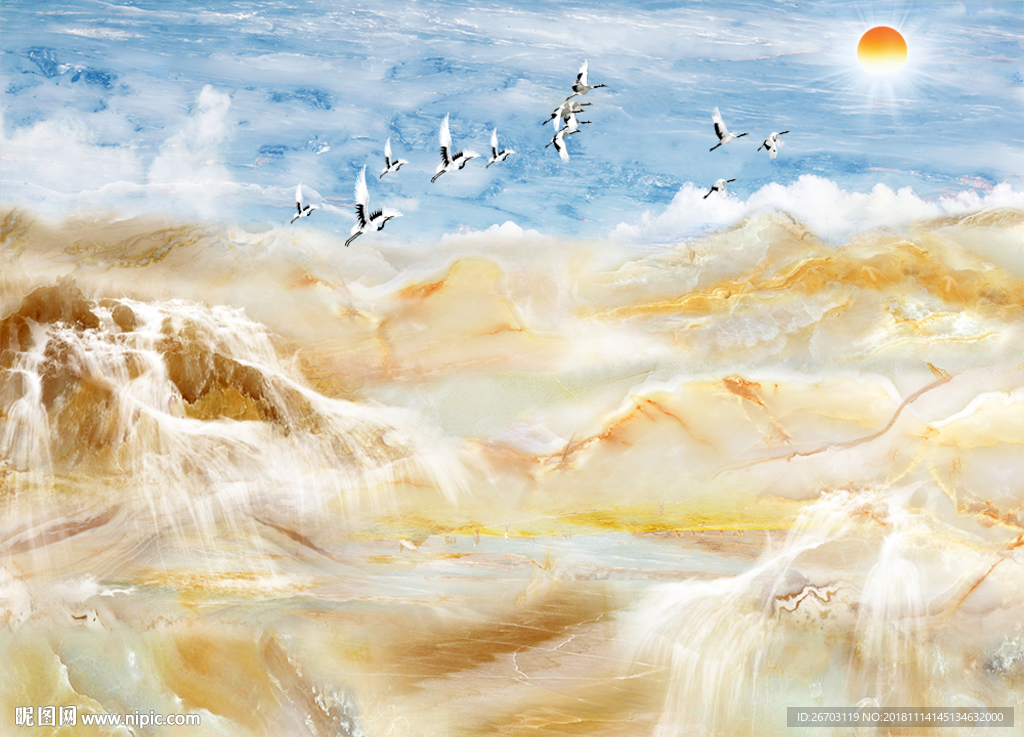 高温烧欧式大理石纹理山水画