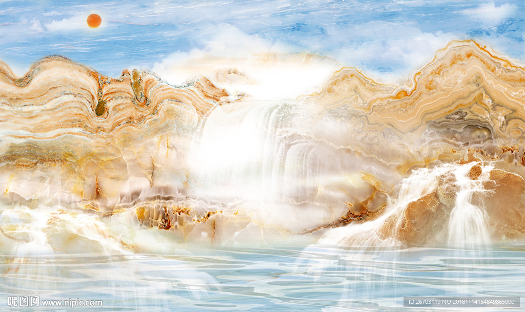 高温烧欧式大理石纹理山水画