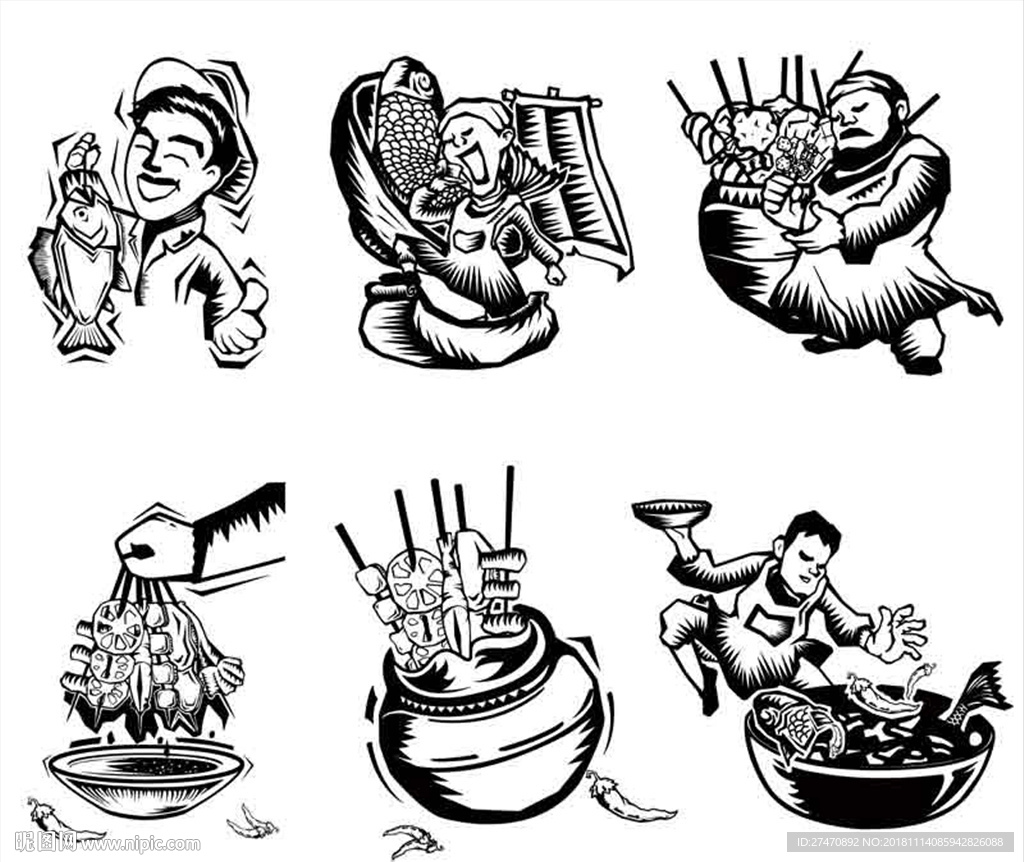 串串小龙虾鱼插画风格人物AI