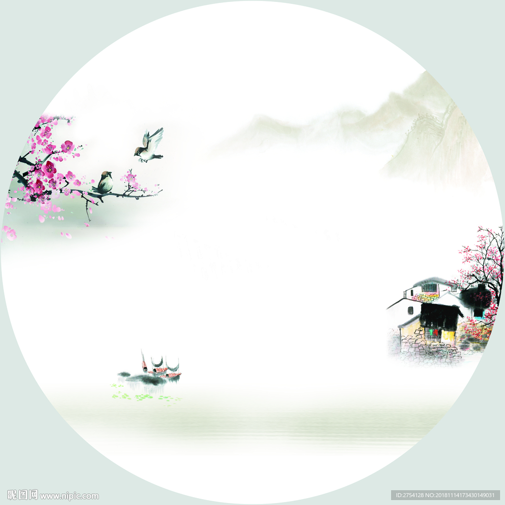 江南风情 水墨画 源分层