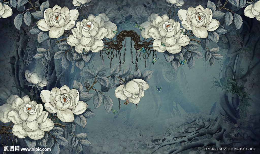 唯美白花卉立体背景墙
