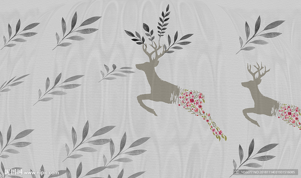 麋鹿树叶时尚复古背景墙