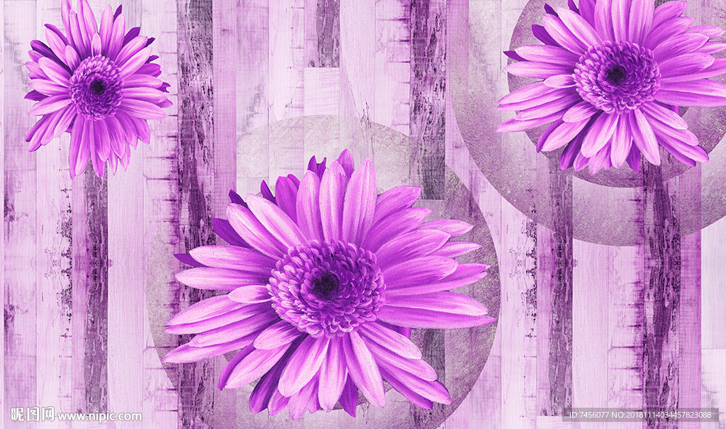 淡雅紫色花卉花瓣立体背景墙