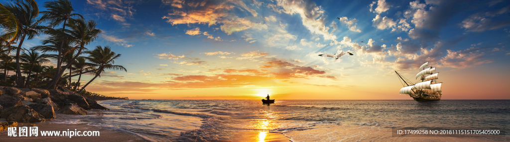 夕阳海景主题背景墙壁纸图片