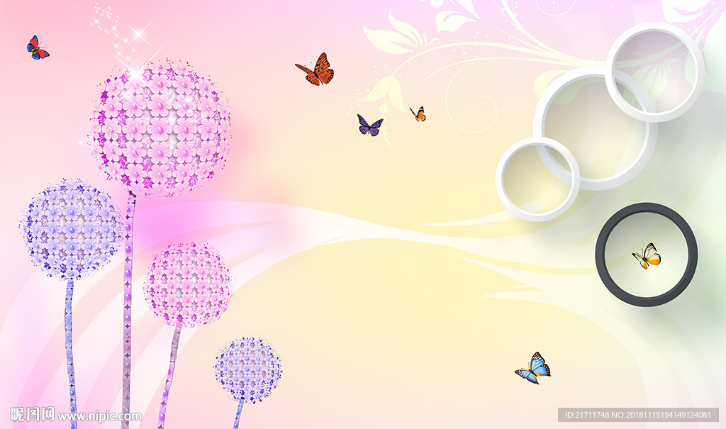 梦幻蒲公英简约圈圈电视背景墙