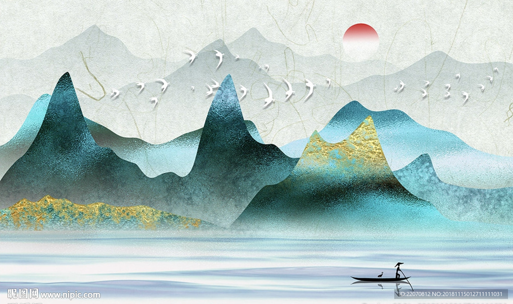 中式抽象意境山水背景墙