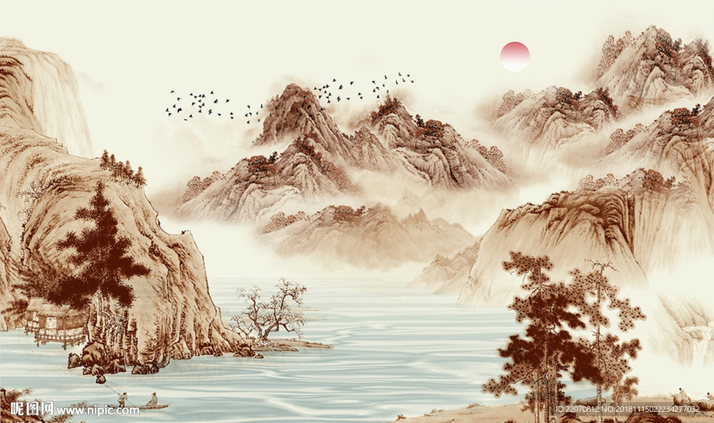 中国风山水国画背景墙