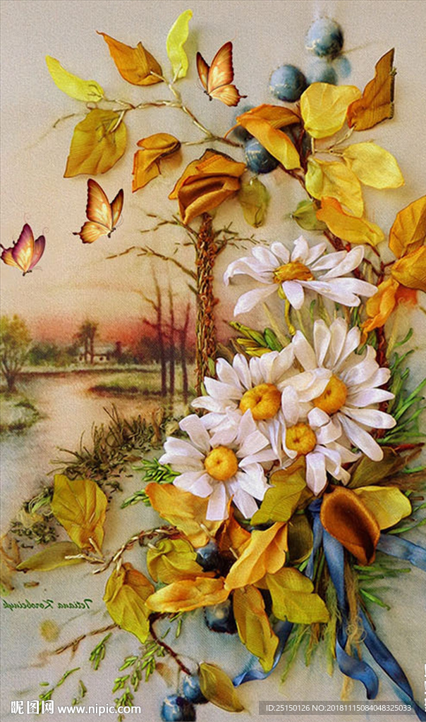 中式唯美浮雕花卉蝴蝶装饰画