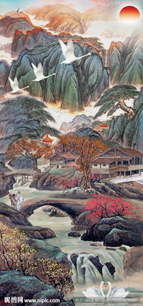 中式水墨画唯美江南山水画装饰画