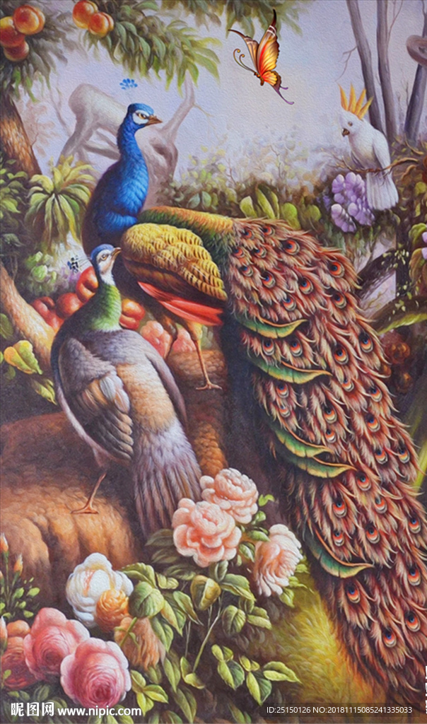 孔雀花卉鹦鹉艺术装饰画