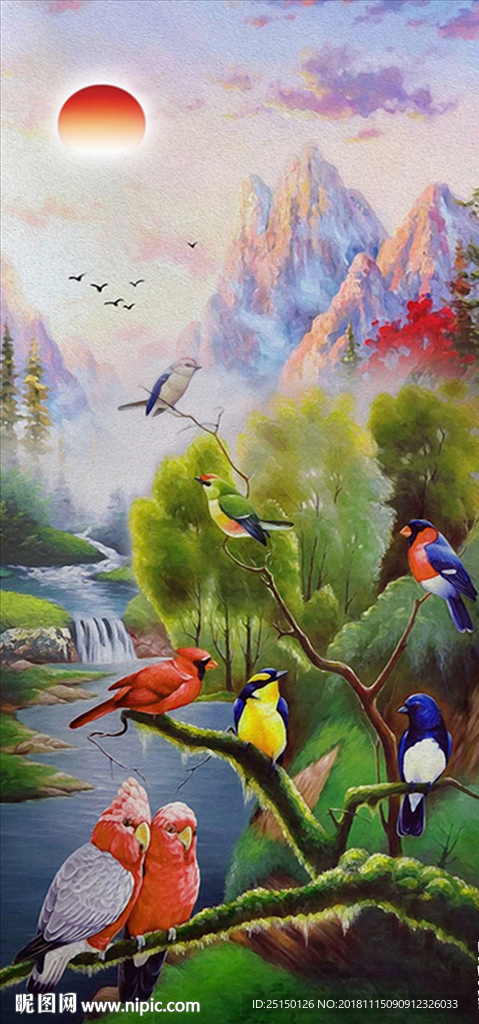 山水风景小鸟装饰画