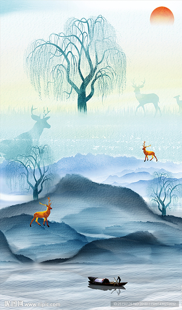 小鹿山水装饰画