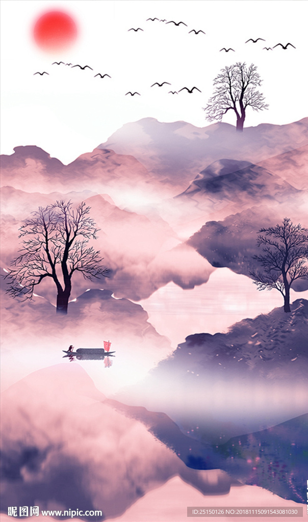 小船山水唯美装饰画