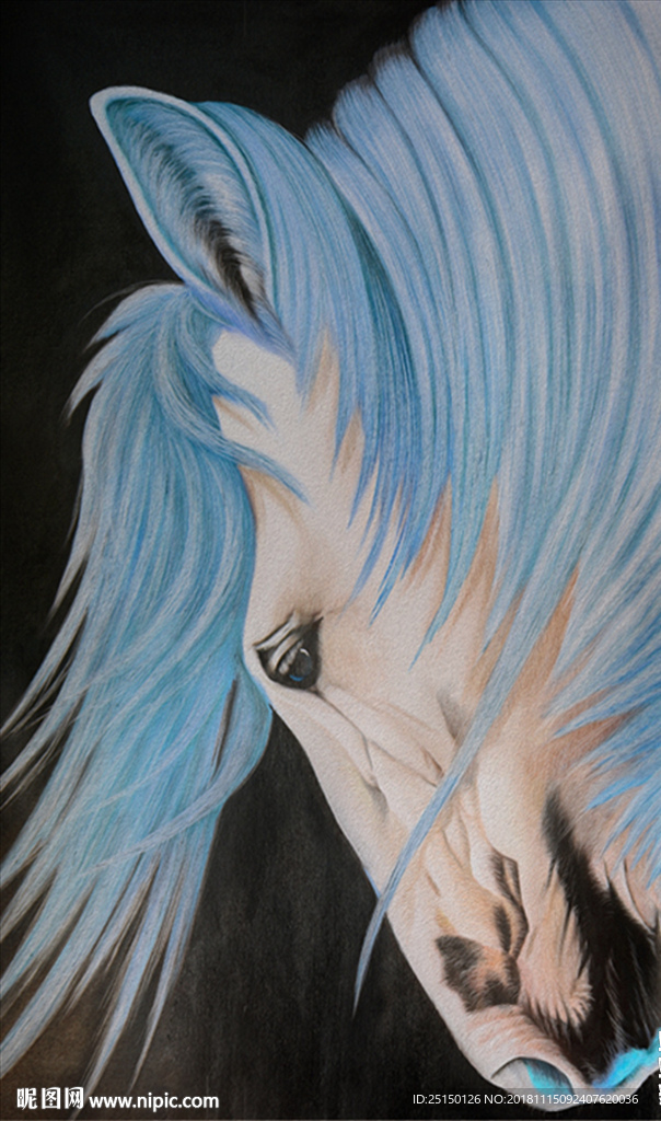 黄鬃白马油画艺术装饰画