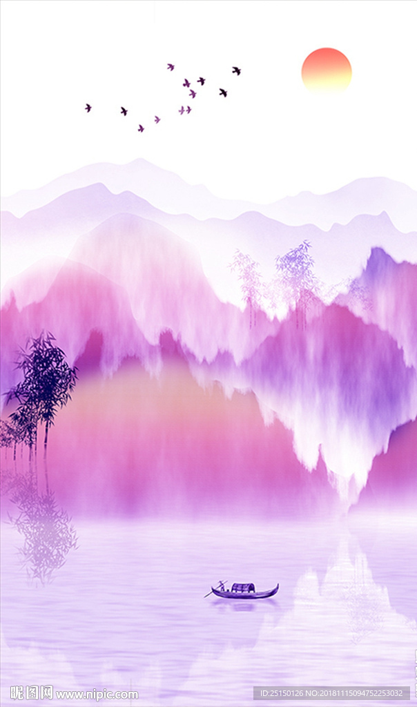 仙境山水小船装饰画