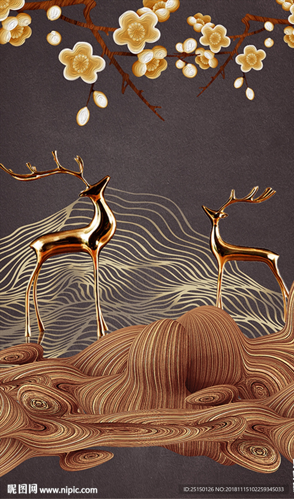 金鹿梅花装饰画