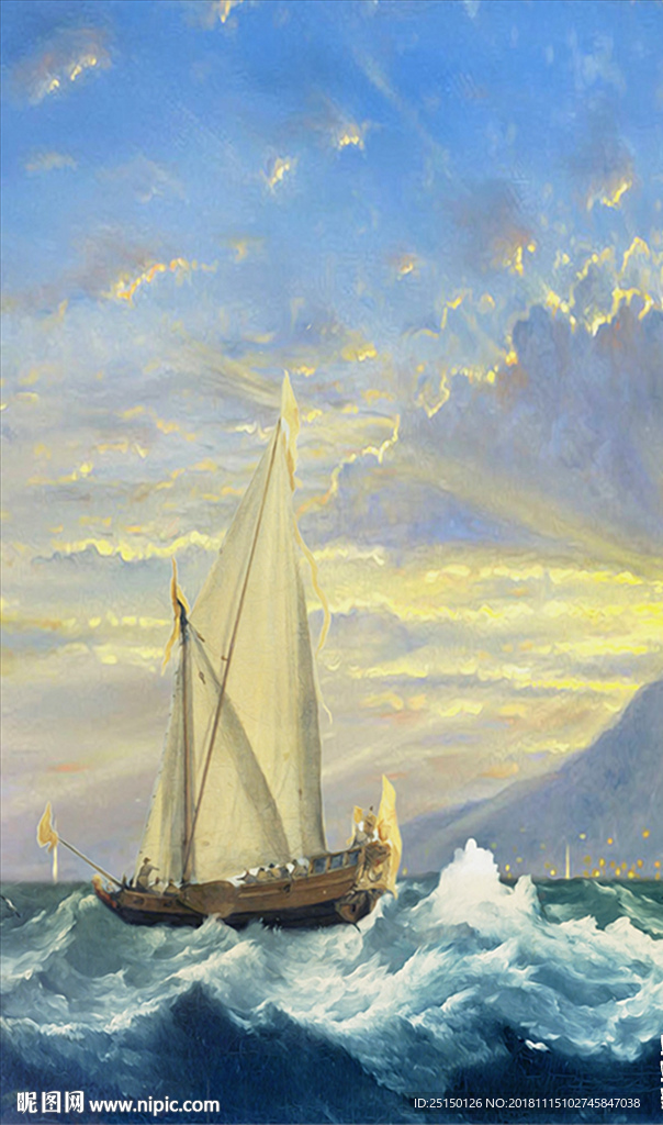古典油画帆船装饰画