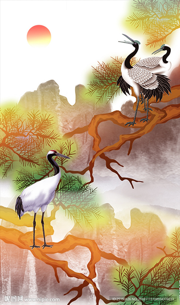 白鹭红日装饰画