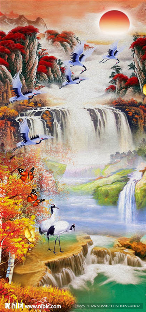 山水风景白鹤装饰画