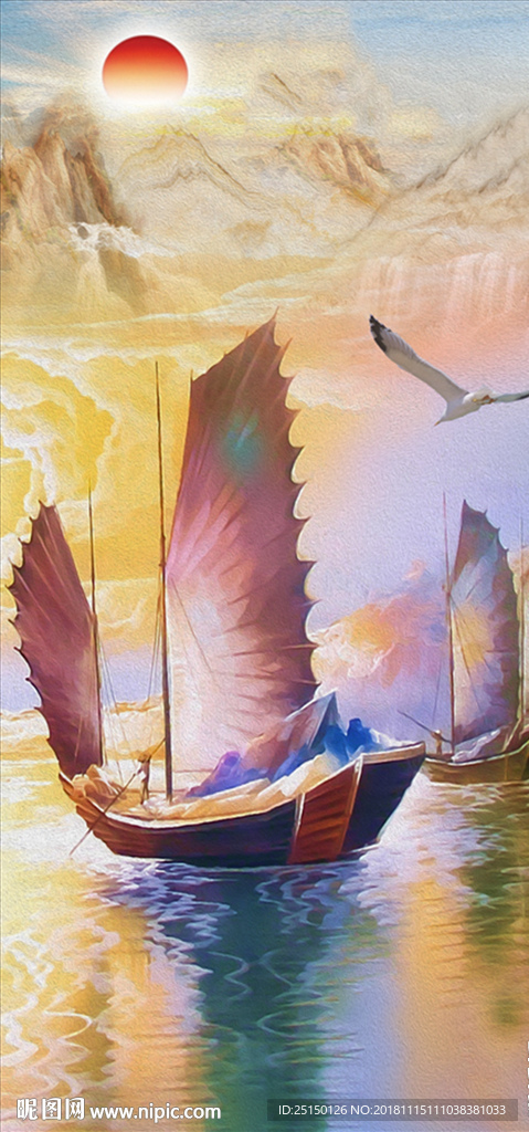 山水画小船装饰画