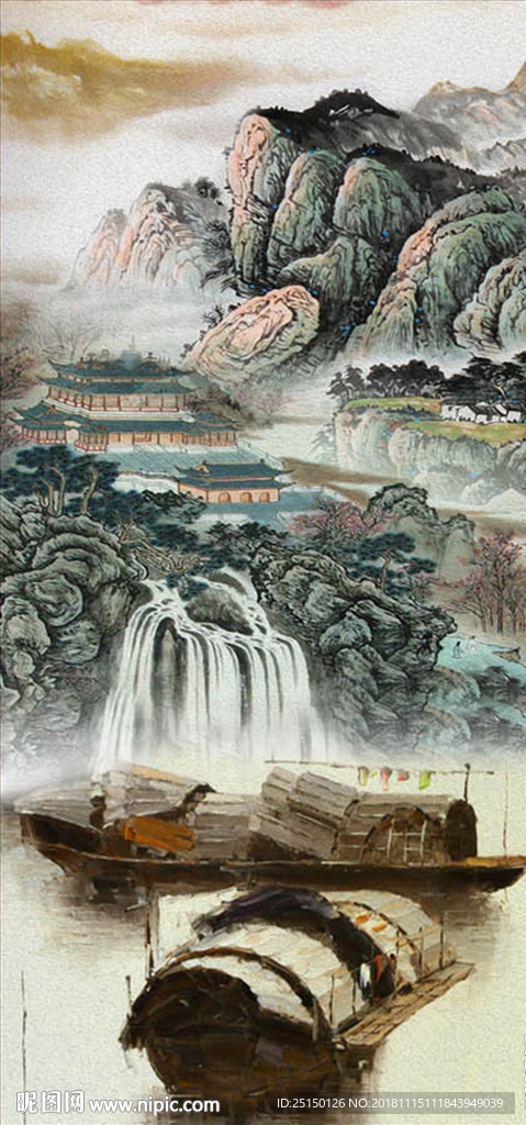 中式锦绣河山风景山水画装饰画图片