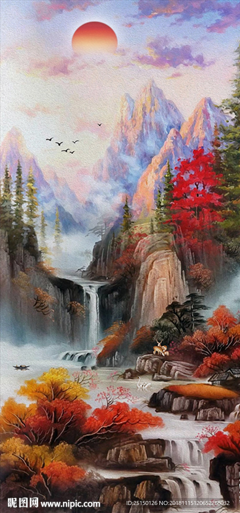 流水生财山水风景装饰画