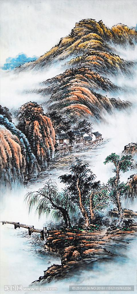 中式山水情梅花山水花鸟装饰画