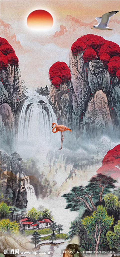 中式满山红山水画装饰画