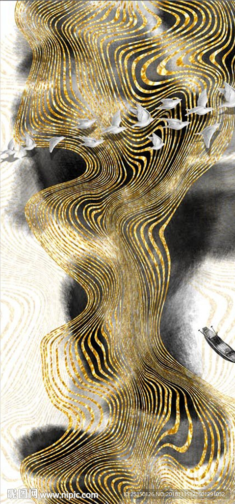 金色抽象线条水墨画装饰画