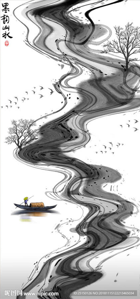 新中式抽象山水画背景装饰画