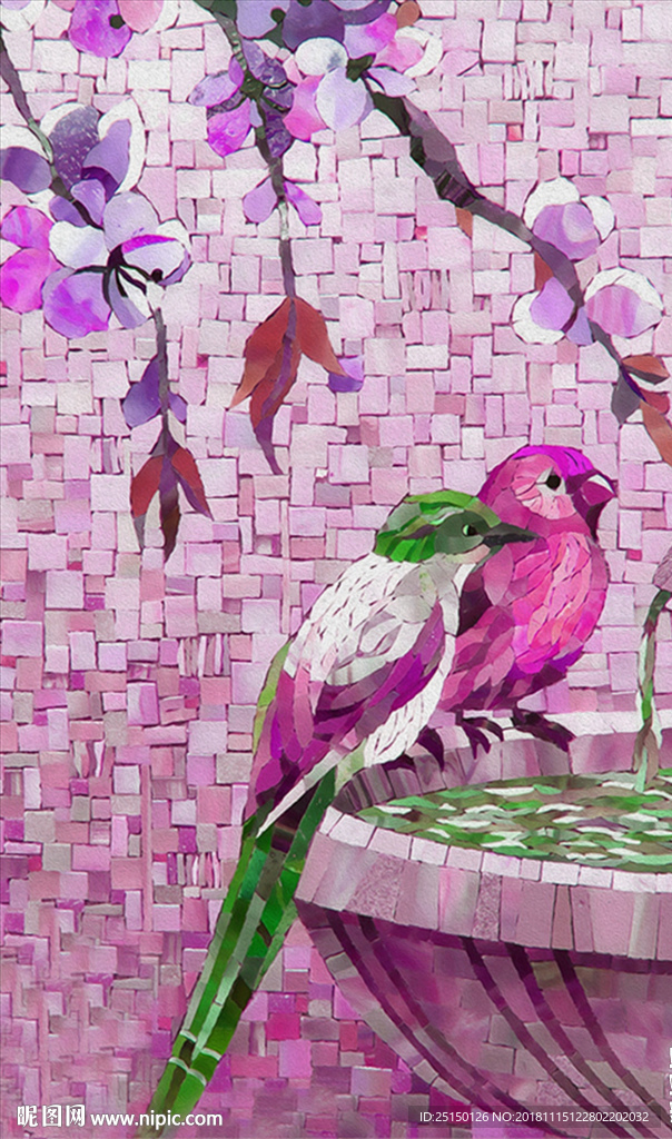 抽象桃花花鸟装饰画