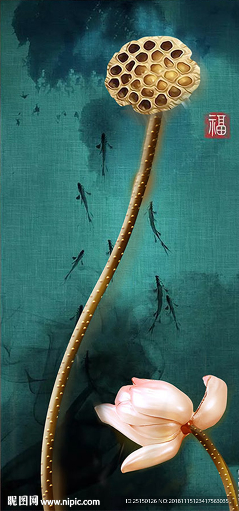 现代简约浮雕立体荷花花卉装饰画